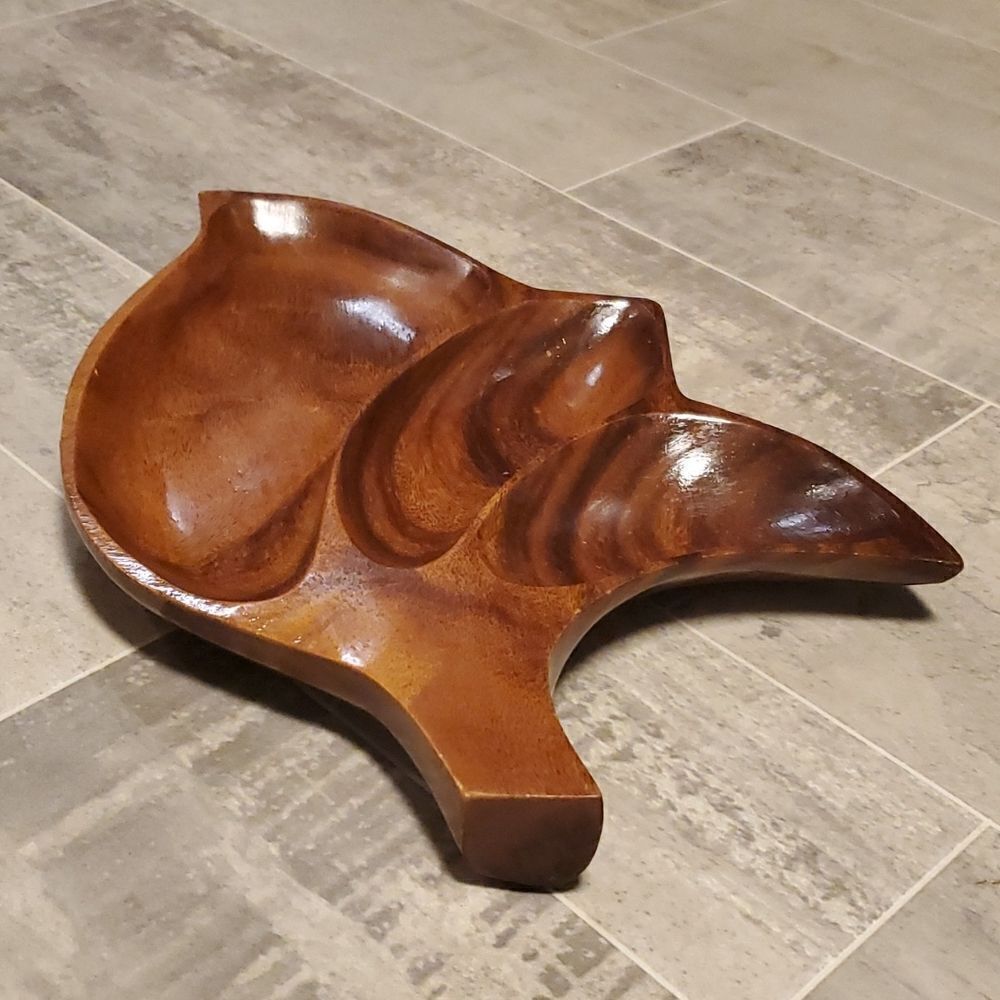 Vintage 3 Section Beautiful Monkey Pod Tray - Picture 4 of 5